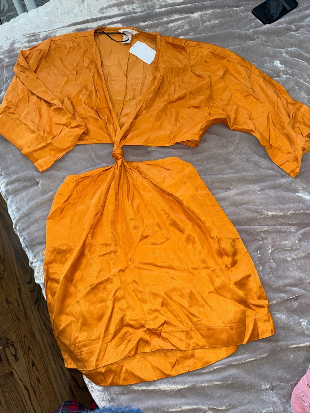H&M Orange Satin Tie-Front Mini Dress